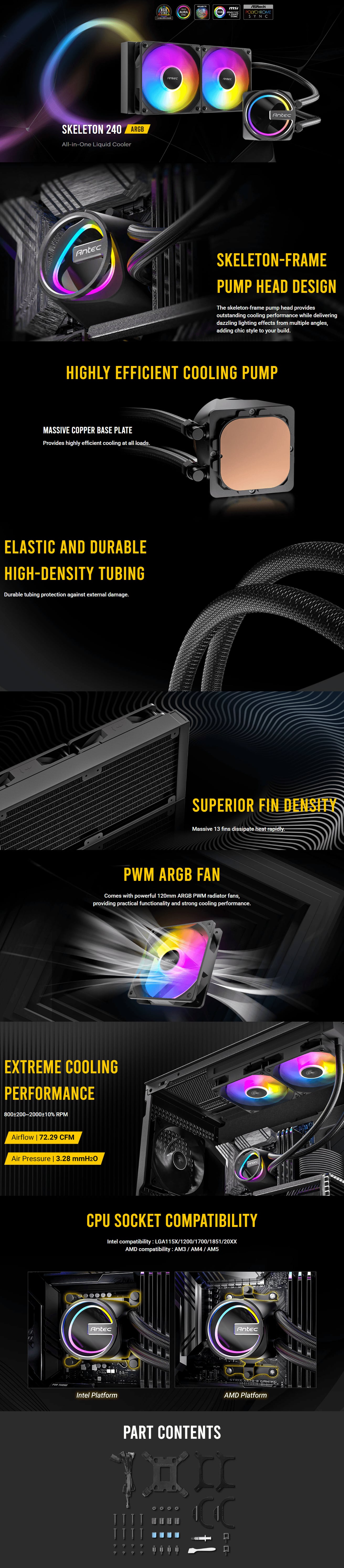 Antec Skeleton 240 ARGB All-In-One Liquid Cooler - Black details 1