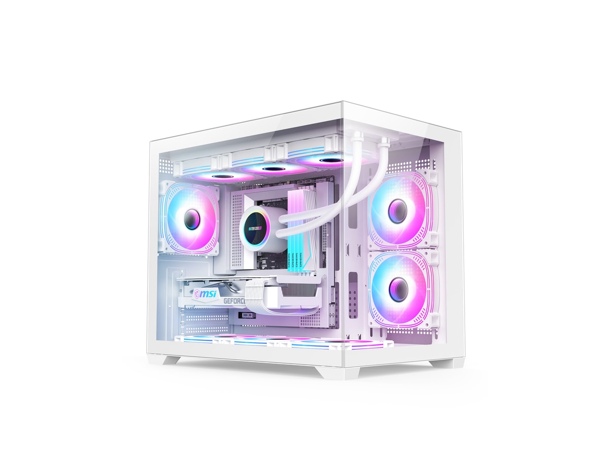 G1 285M-A Panoramic 360mm mATX Case – White (No fans)