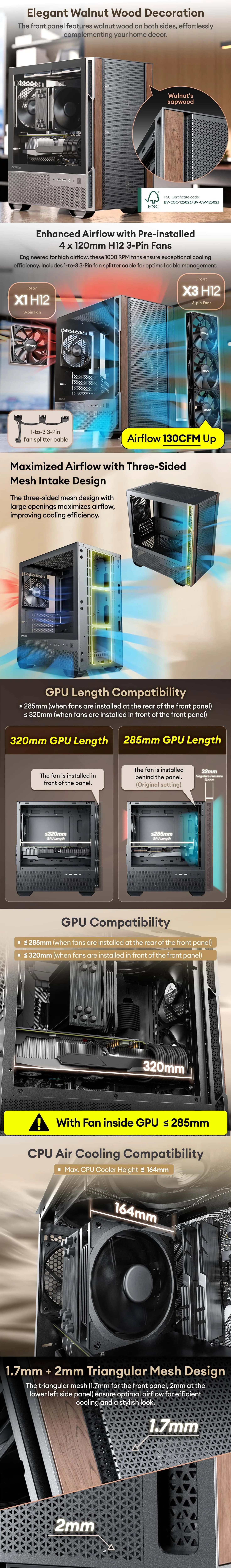 Okinos Cypress 3 Genuine Walnut Wood Mid Tower Micro ATX Case details 1
