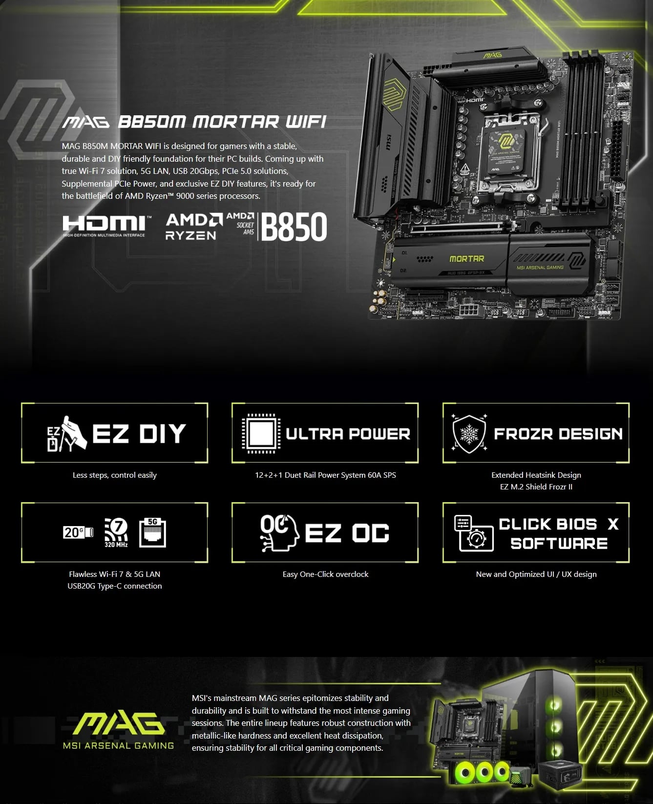 MSI MAG B850M MORTAR WIFI AM5 Micro-ATX Motherboard details 1
