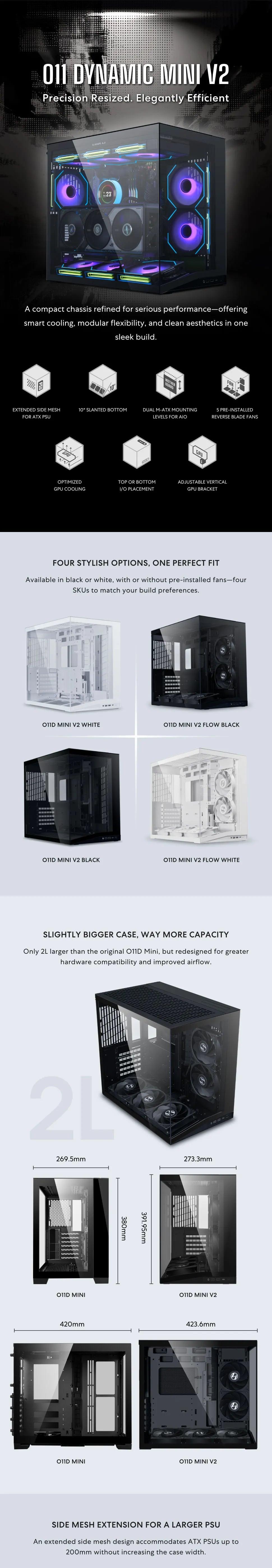 Lian-Li O11 DYNAMIC MINI V2 Flow PC Case - Black (5 fans included) details 1