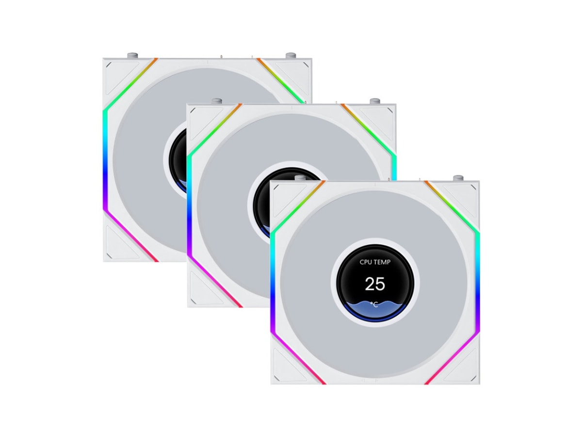 Lian Li UNI FAN TL LCD FLEX 2.4GHz ARGB Wireless 120mm Fan - White (3-Pack)
