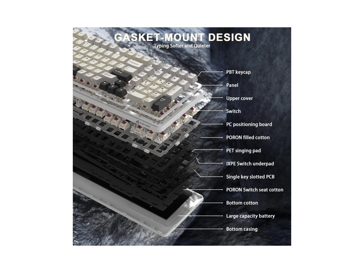 ATTACK SHARK X98 Full-size Wireless Mechanical Keyboard -White thumbnail 4