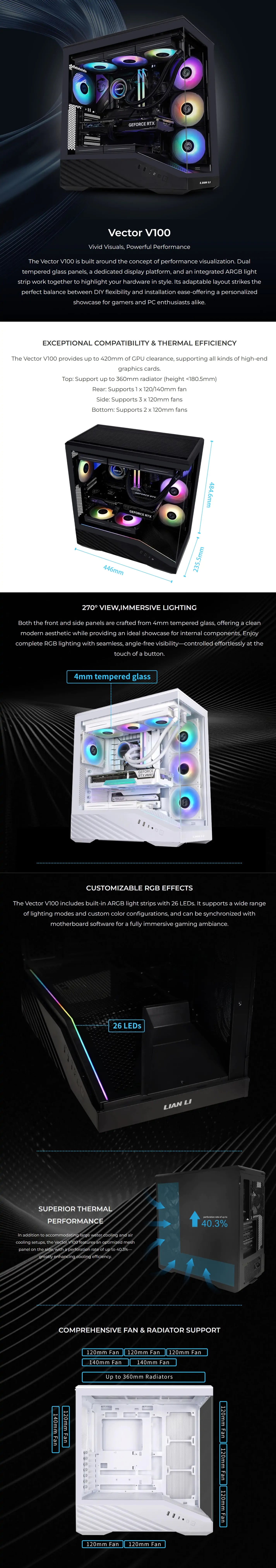 Lian Li V100W Tempered Glass Mid Tower Case - White details 1