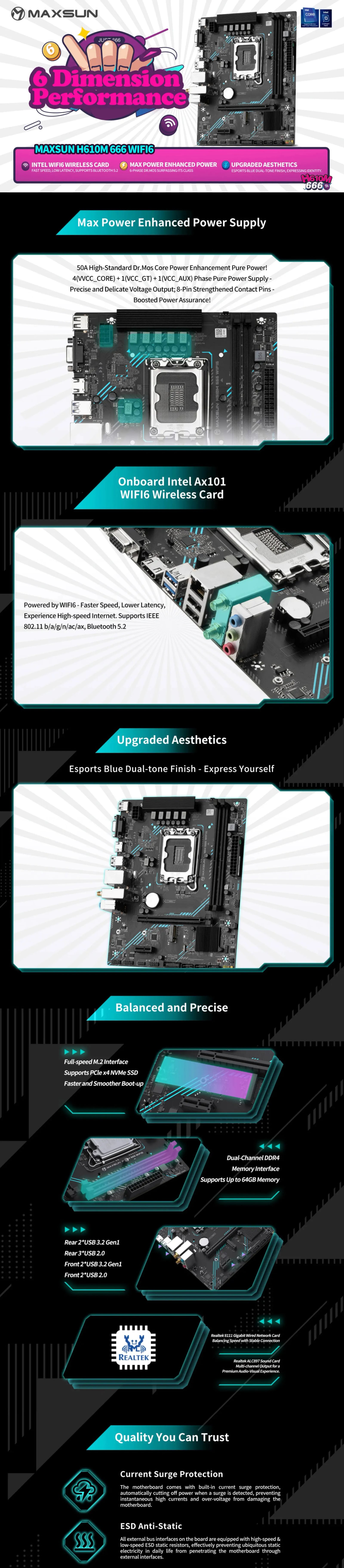 MAXSUN H610M 666 WIFI6 LGA 1700 M-ATX Motherboard details 1