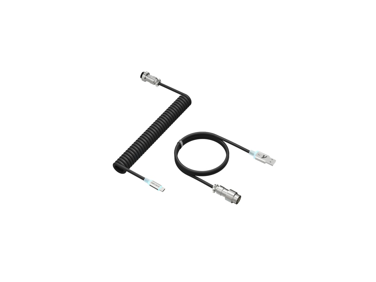 Attack Shark C01 Ultra Custom Coiled USB C to A Cable for Mechanical Keyboard,RGB Light Plug,Double-Sleeved Gaming Cable with Detachable Metal Aviator,for Popular Gaming Consoles Keyboard Mouse-Black