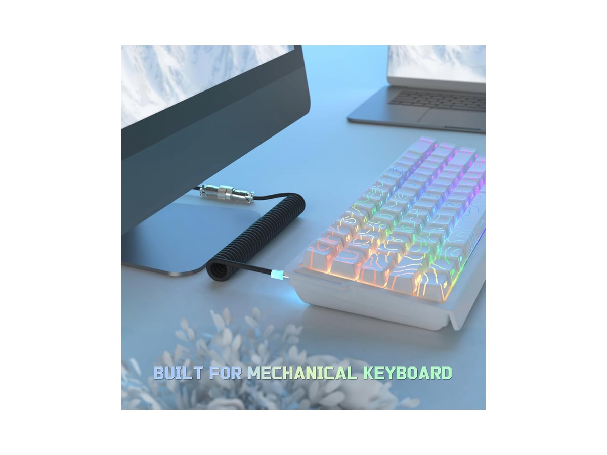 Attack Shark C01 Ultra Custom Coiled USB C to A Cable for Mechanical Keyboard,RGB Light Plug,Double-Sleeved Gaming Cable with Detachable Metal Aviator,for Popular Gaming Consoles Keyboard Mouse-Black thumbnail 3