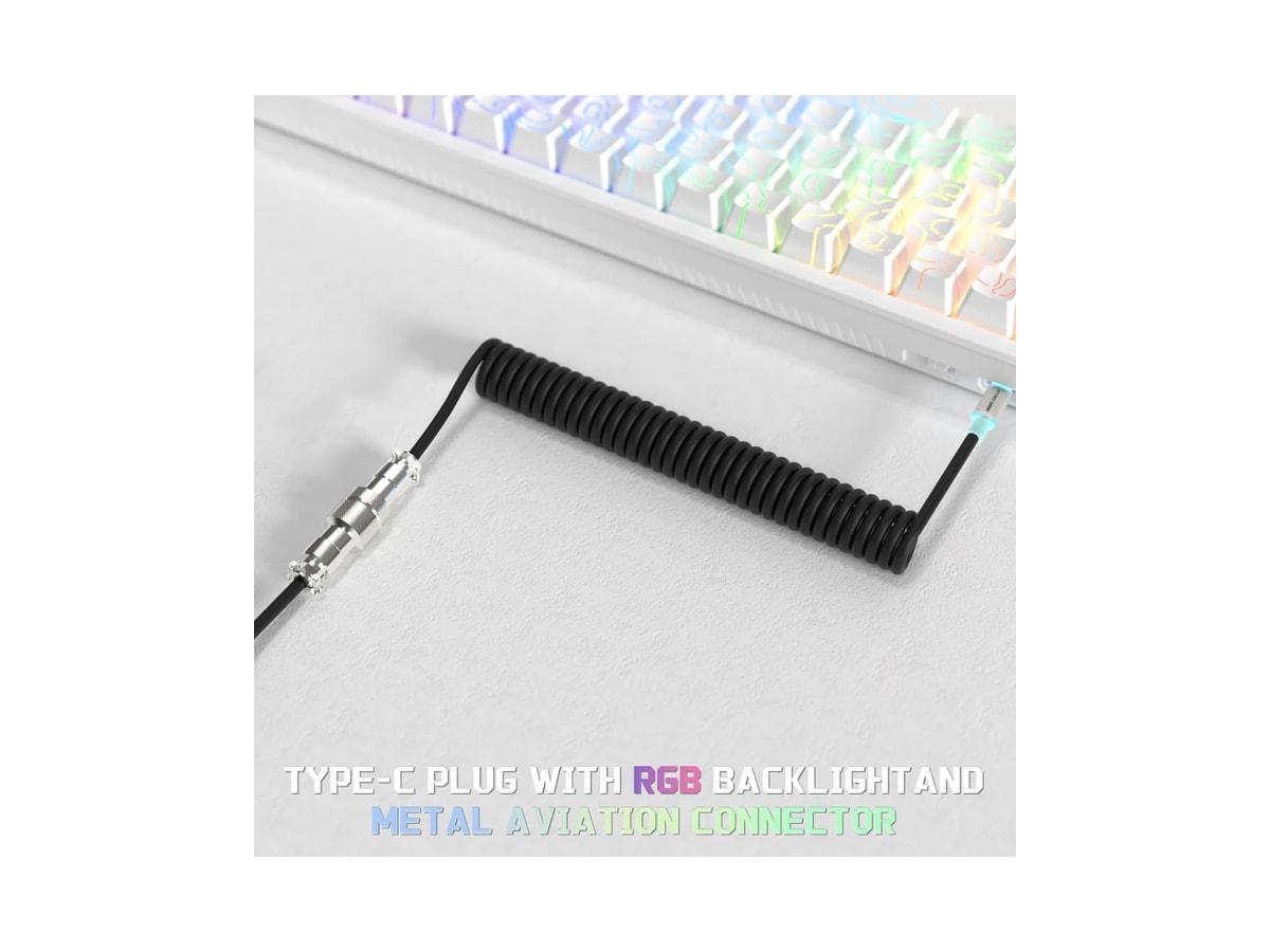 Attack Shark C01 Ultra Custom Coiled USB C to A Cable for Mechanical Keyboard,RGB Light Plug,Double-Sleeved Gaming Cable with Detachable Metal Aviator,for Popular Gaming Consoles Keyboard Mouse-Black thumbnail 4