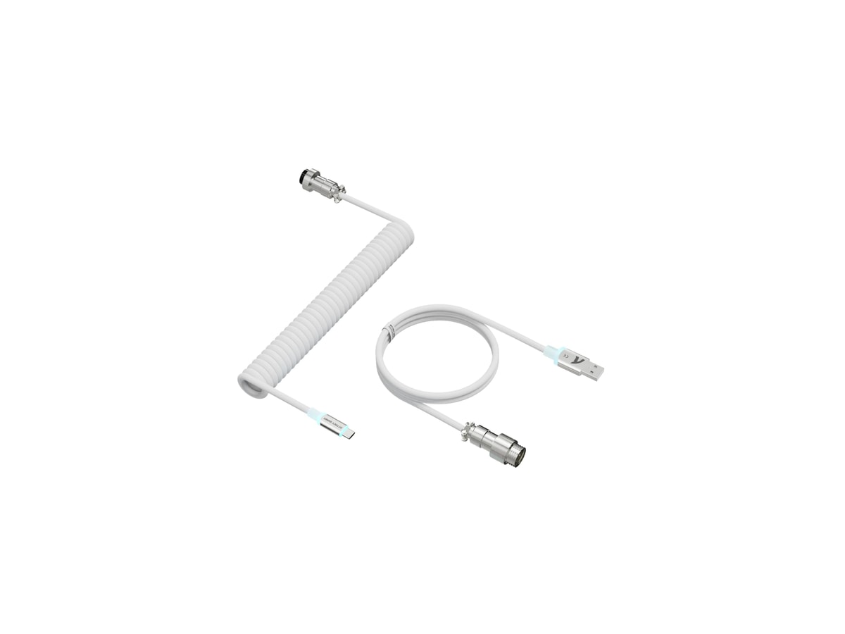 Attack Shark C01 Ultra Custom Coiled USB C to A Cable for Mechanical Keyboard,RGB Light Plug,Double-Sleeved Gaming Cable with Detachable Metal Aviator,for Popular Gaming Consoles Keyboard Mouse-White