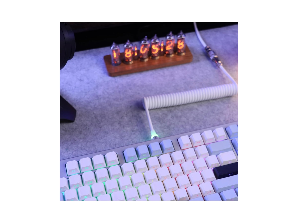 Attack Shark C01 Ultra Custom Coiled USB C to A Cable for Mechanical Keyboard,RGB Light Plug,Double-Sleeved Gaming Cable with Detachable Metal Aviator,for Popular Gaming Consoles Keyboard Mouse-White thumbnail 2