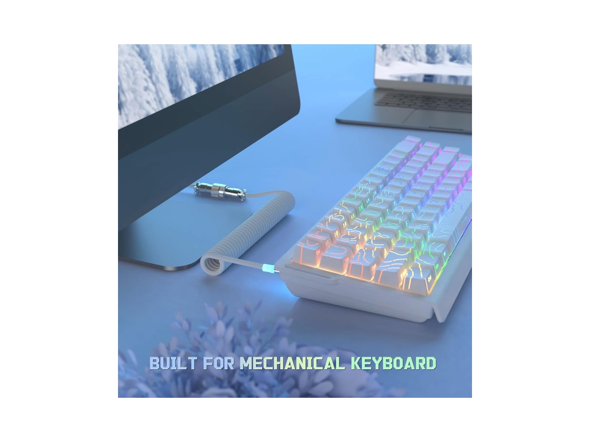 Attack Shark C01 Ultra Custom Coiled USB C to A Cable for Mechanical Keyboard,RGB Light Plug,Double-Sleeved Gaming Cable with Detachable Metal Aviator,for Popular Gaming Consoles Keyboard Mouse-White thumbnail 5