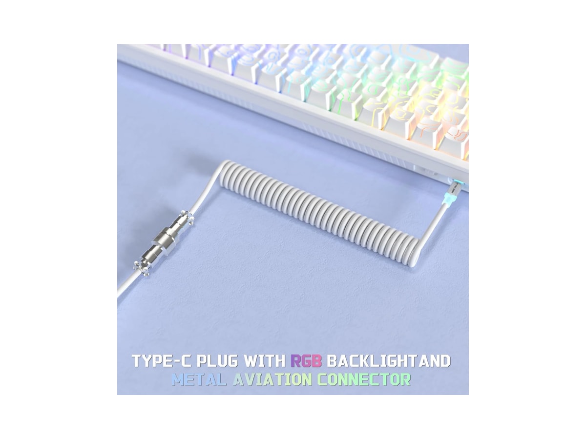 Attack Shark C01 Ultra Custom Coiled USB C to A Cable for Mechanical Keyboard,RGB Light Plug,Double-Sleeved Gaming Cable with Detachable Metal Aviator,for Popular Gaming Consoles Keyboard Mouse-White thumbnail 6