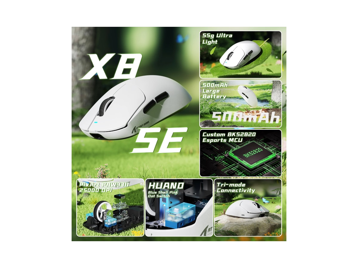 ATTACK SHARK X8 Series Tri-mode Lightweight Wireless Gaming Mouse - White thumbnail 2