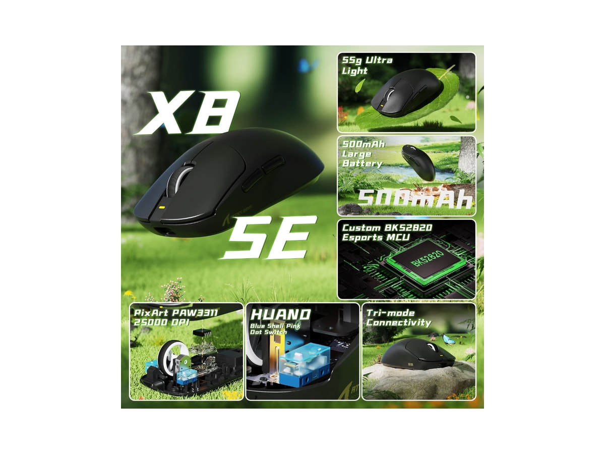 ATTACK SHARK X8 Series Tri-mode Lightweight Wireless Gaming Mouse black thumbnail 2