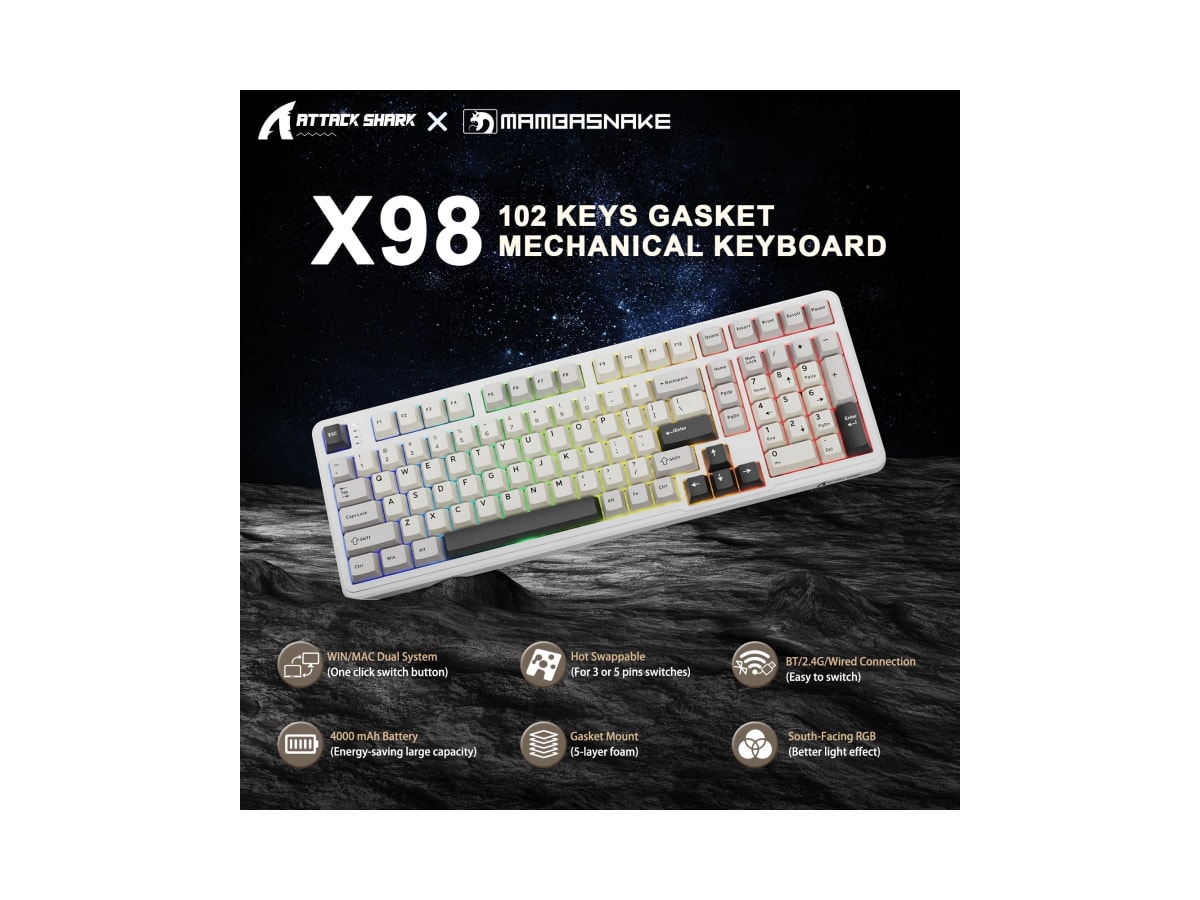 ATTACK SHARK X98 Full-size Wireless Mechanical Keyboard -White thumbnail 2