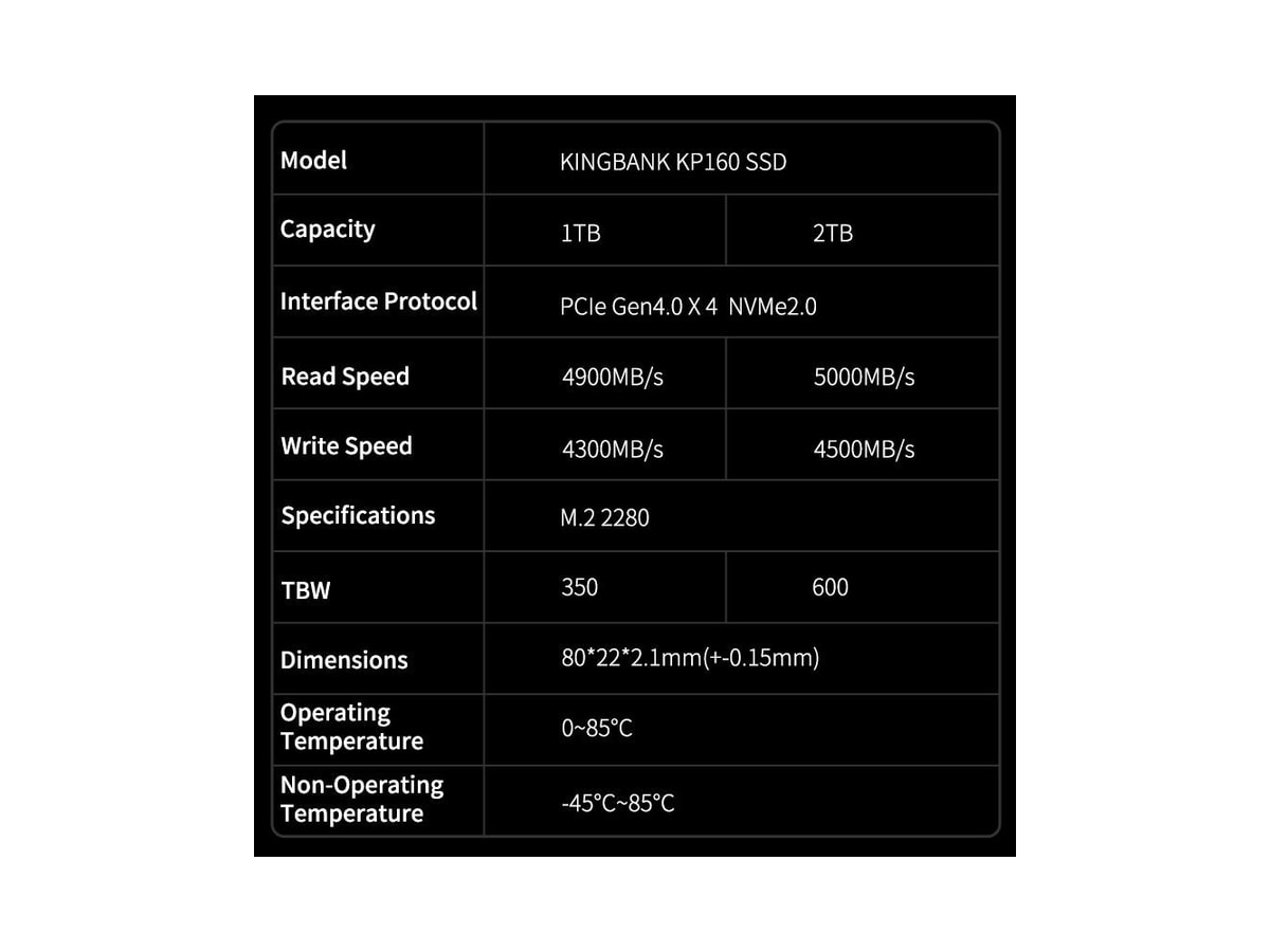 Kingbank KP160 2TB M.2 5000/4200 PCIe 4.0 NVMe M.2 2280 SSD thumbnail 11