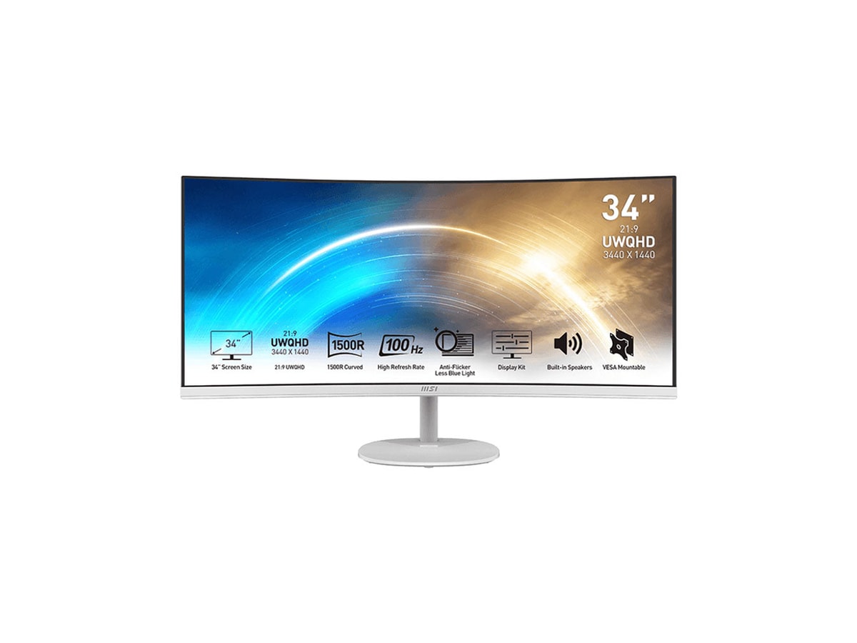 MSI PRO MP 341CQ 34" Ultra-wide QHD VA 100Hz Curved Business Monitor white